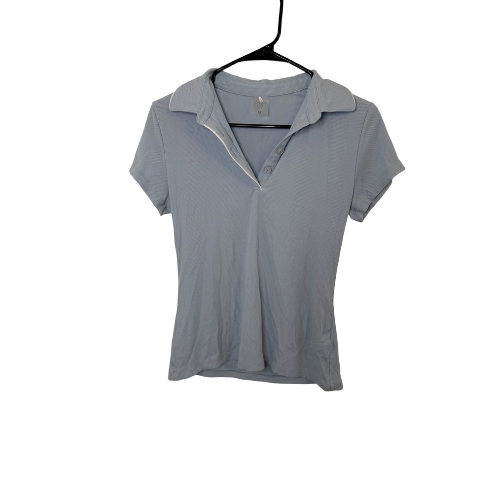 CALIA Womens Light Blue Ribbed Short Sleeve Polo Shirt Golf Tennis Top Size M